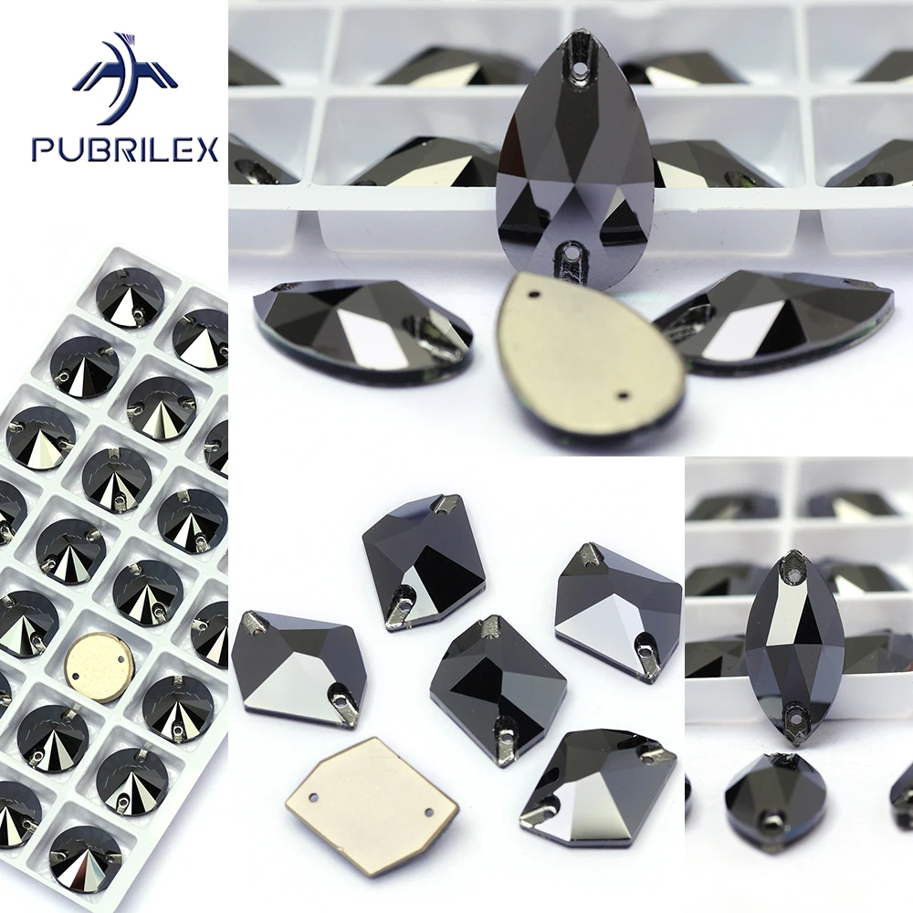 فستان PUBRILEX Jet Hematite ذو ظهر مسطح ستراس فاخر مع أحجار وكريستال خياطة على أحجار الراين لزينة الزفاف