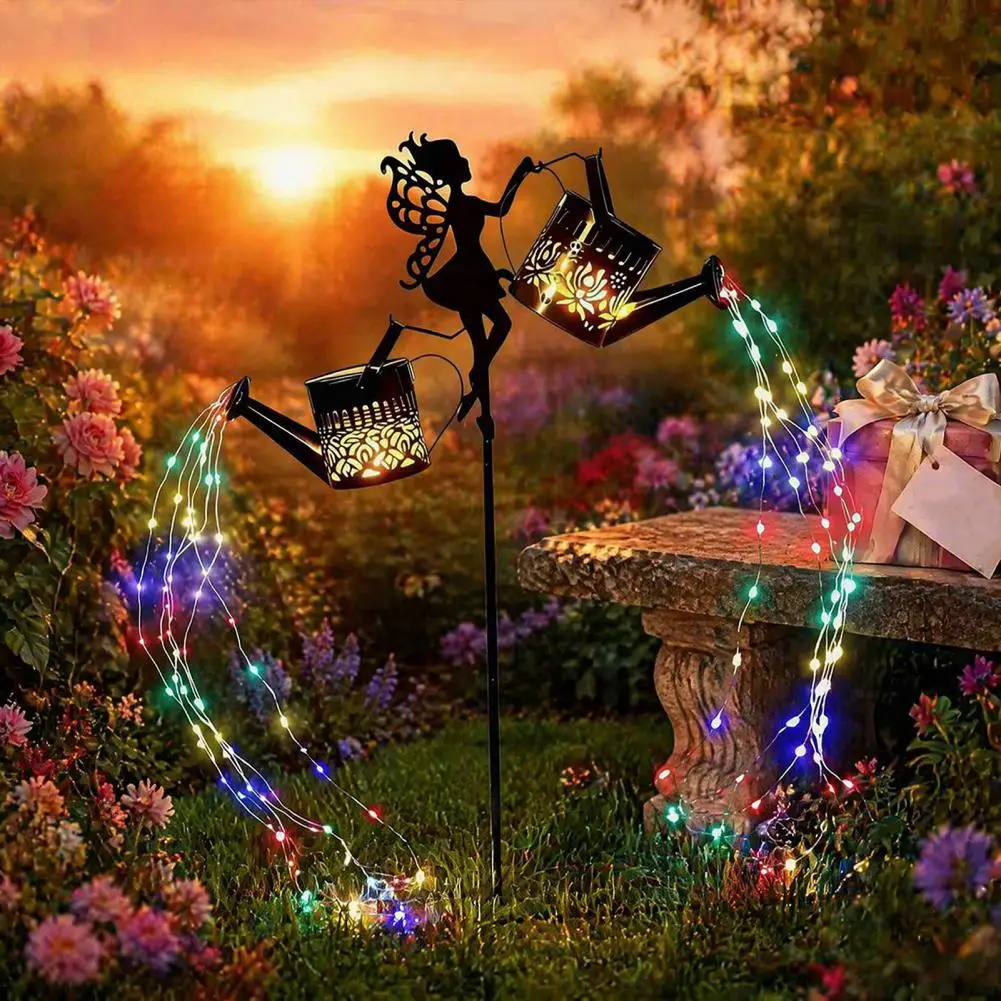 New Solar Watering Can Lantern Dual Hanging LED Iron Sprinkler Light for Garden Outdoor Landscape Stake Lamp for Yard