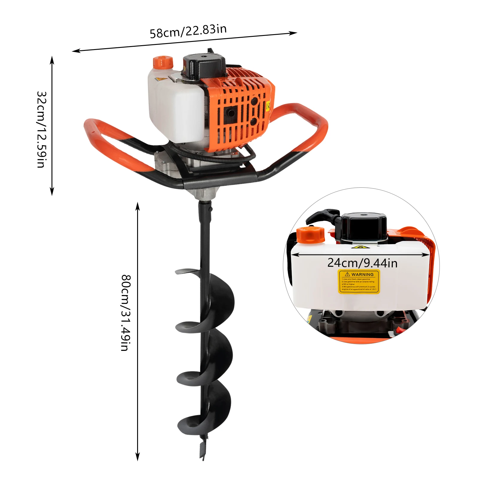 52cc 3個セット 1460W 2ストロークガソリン式アースオーガー フェンスポスト穴掘り機 グランドドリル & 1個の延長