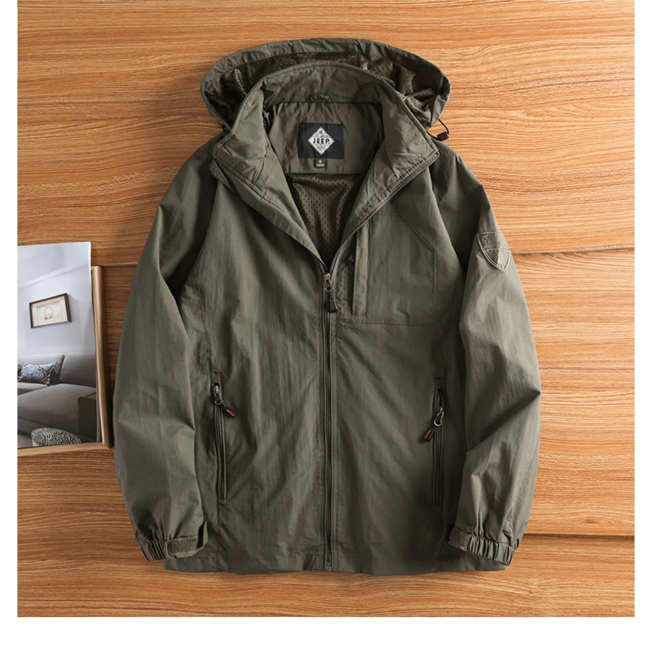 Chaqueta con Capucha para Hombre, Corte Holgado, Resistente al Viento, para Primavera y Otoño, Estilo Urbano, Informal, Moderna, Tejido de Poliéster