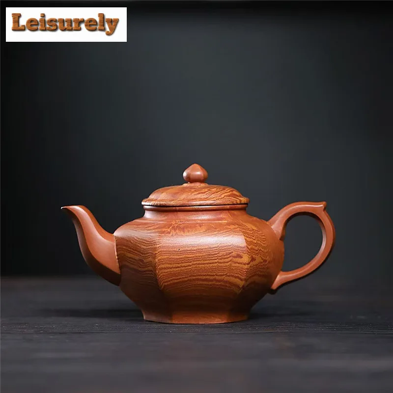 300ml Yixing Purple Clay Teapots Famous Master Handmade Hexagonal Laughing Sakura Pot Raw Ore Twist Mud Kettle Zisha Teaset Gift