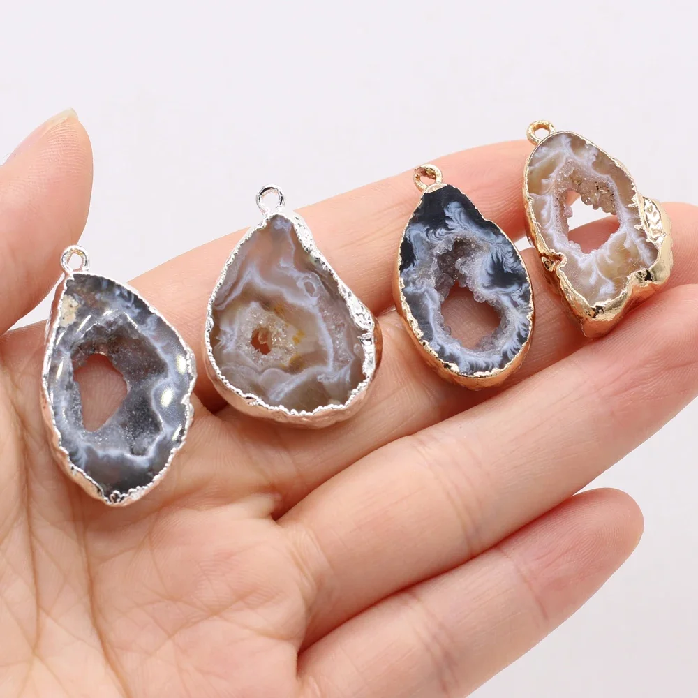 Natural Semi-precious Stones Black Agate Grey Agate Pendant Jewelry Making for DIY Necklaces Accessories Gift 15x25-20x30mm