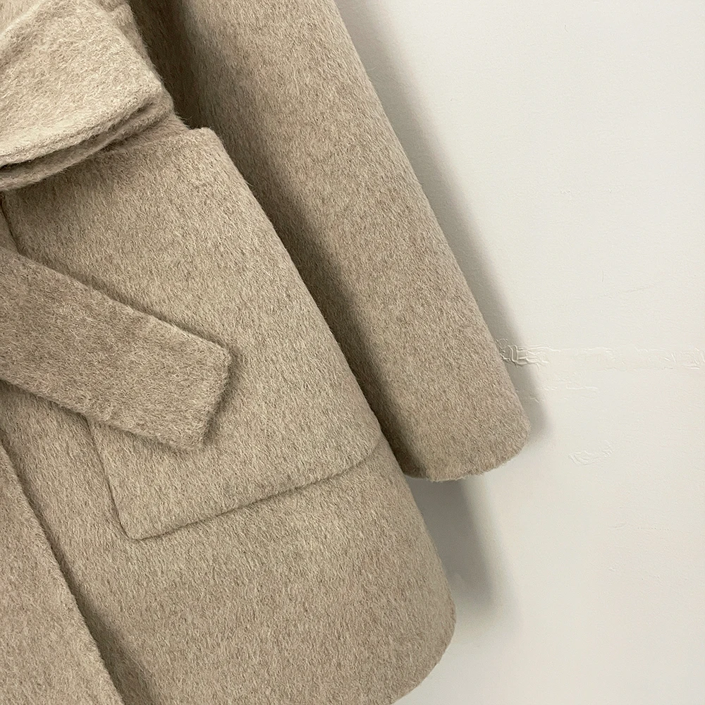 OFTBUY 2025 Neue Herbst-Winter-Oberteile für Damen mit Kapuze, Naturfellkragen, 100% Wolljacke, Damenmantel mit Gürtel aus echtem Fuchsfell. – Detail 6
