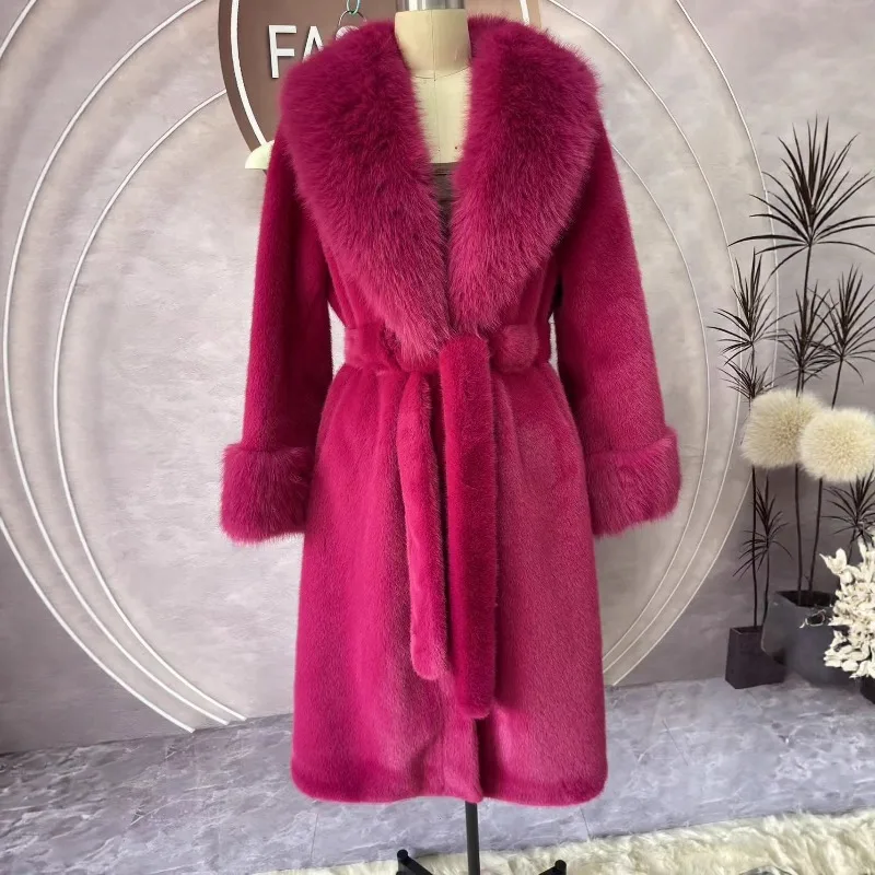 The New Style Faux Mink Fur Coat Mid-length Large-necked Stylish Faux Fox Fur Coat Winter Fashionable and Warm Women's Clothing