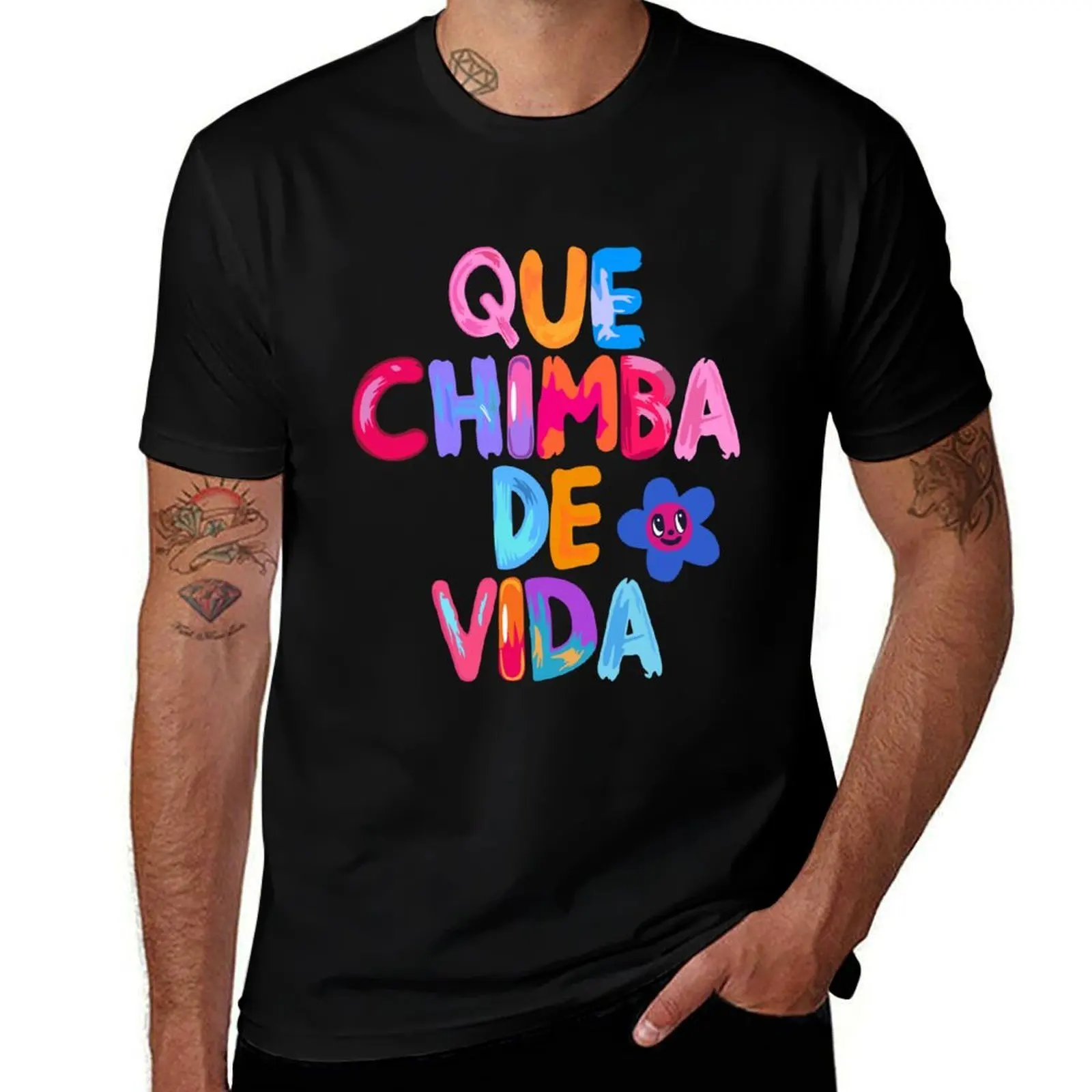 

KarolG Que Chimba De Vida Colorful Text Design T-Shirt Short sleeve tee topping quick drying men graphic t shirts