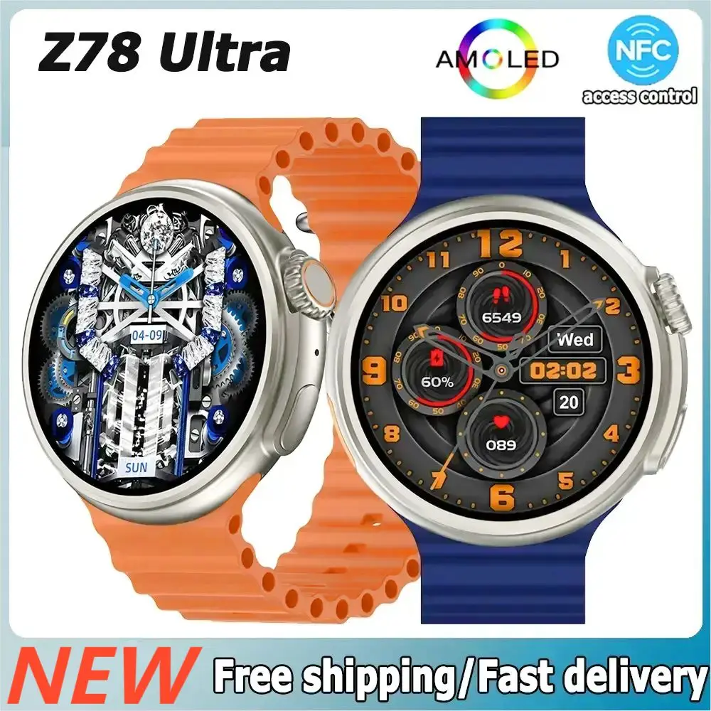 

Z78 Ultra Round Sports Smart Watch Men AMOLED Bluetooth Calls Outdoor Compass Altitude Air Pressure Multi-function Smartwatch