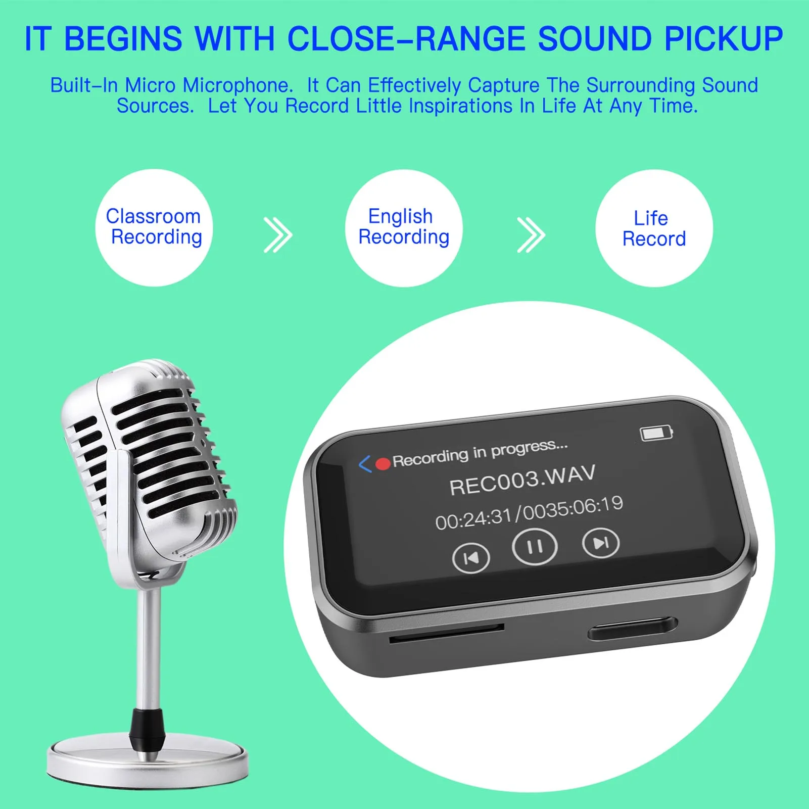 Pemutar MP3 BT Pemutar MP3 BT Portabel Klip Belakang Layar Sentuh Penuh 1,47 inci 32GB Pemutar Musik HiFi Lossless Radio Perekam Suara