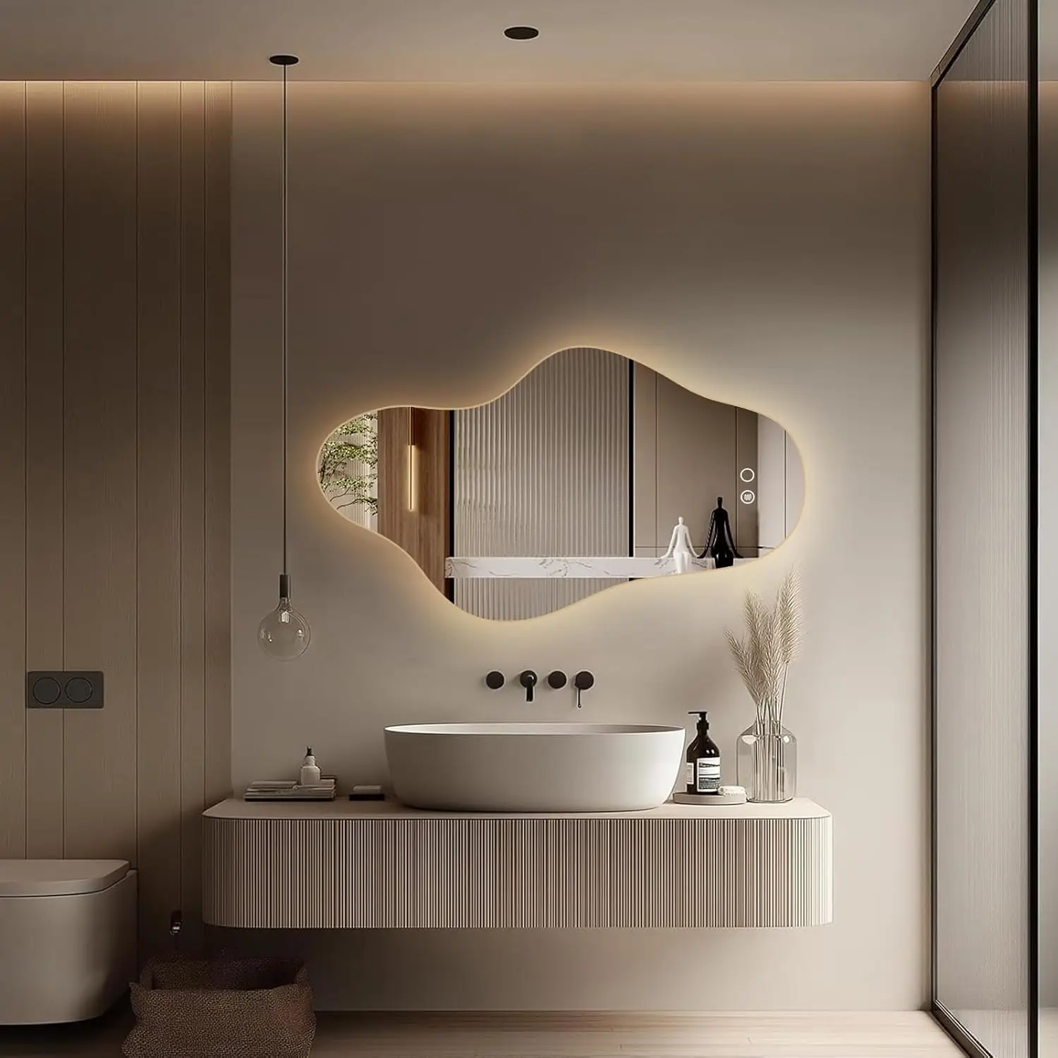 Living Room & Entryway Irregular LED Wall Mirror, Frameless, Smart, Touch Switch, Decorative