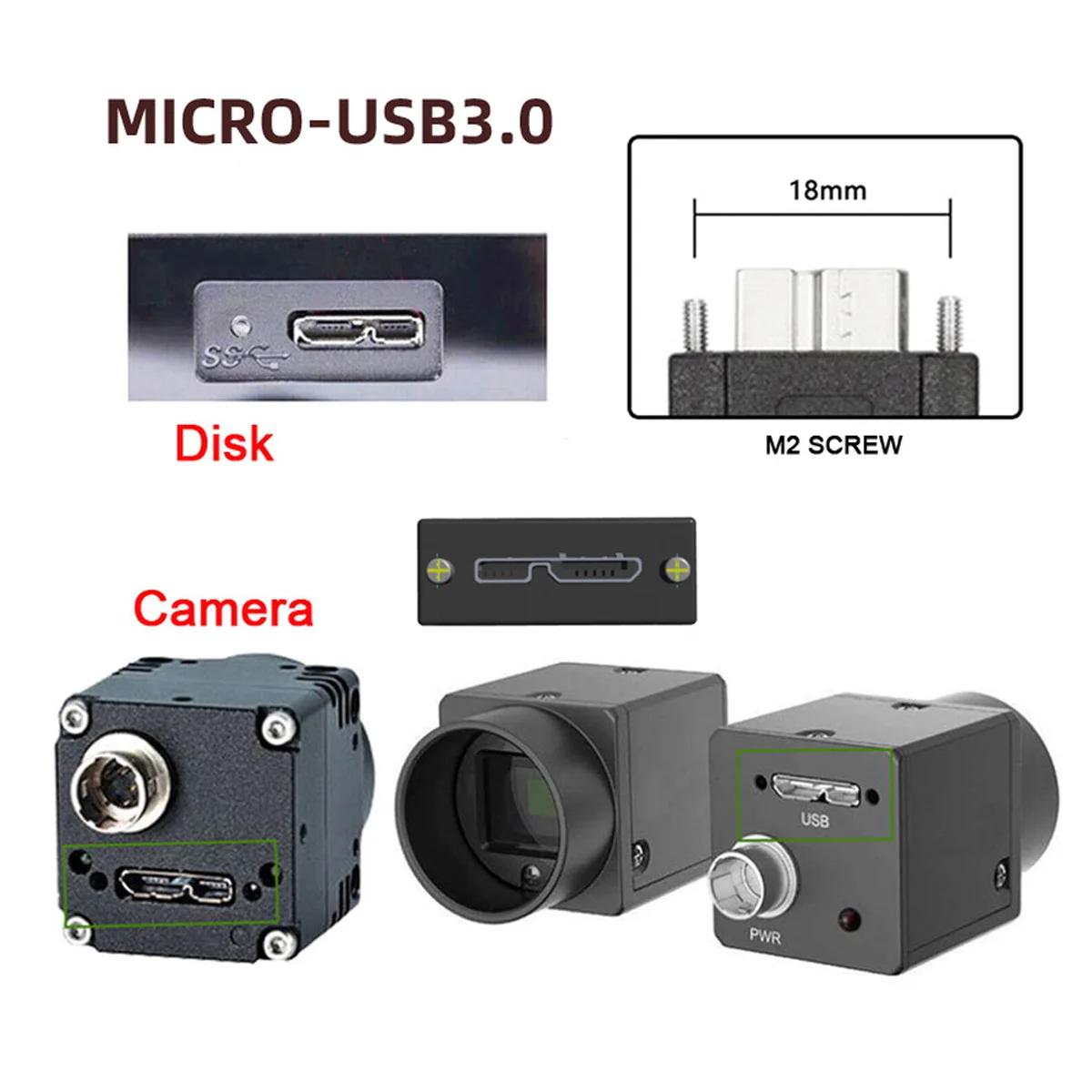 CableCC 90 Degree Up Down Angled USB 3.0 A Male to Micro-B Cable 25cm with Locking Screws for Disk Camera image 2