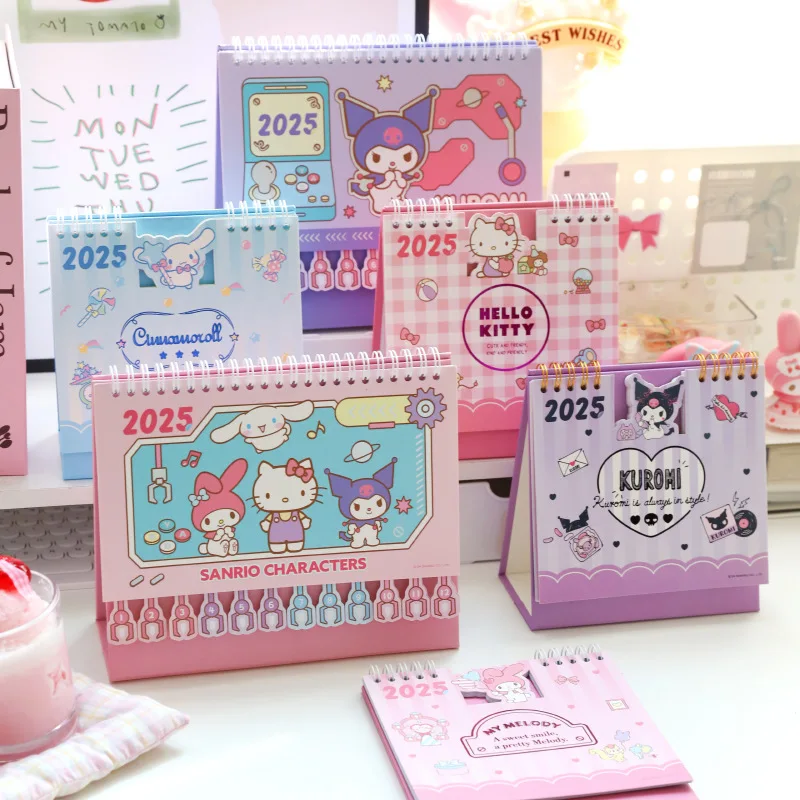 2025 Sanrio Desk Calendar Students Hello Kitty Kuromi My Melody Cinnamoroll Ornaments Learning Daily Memo Planner Decoration Toy