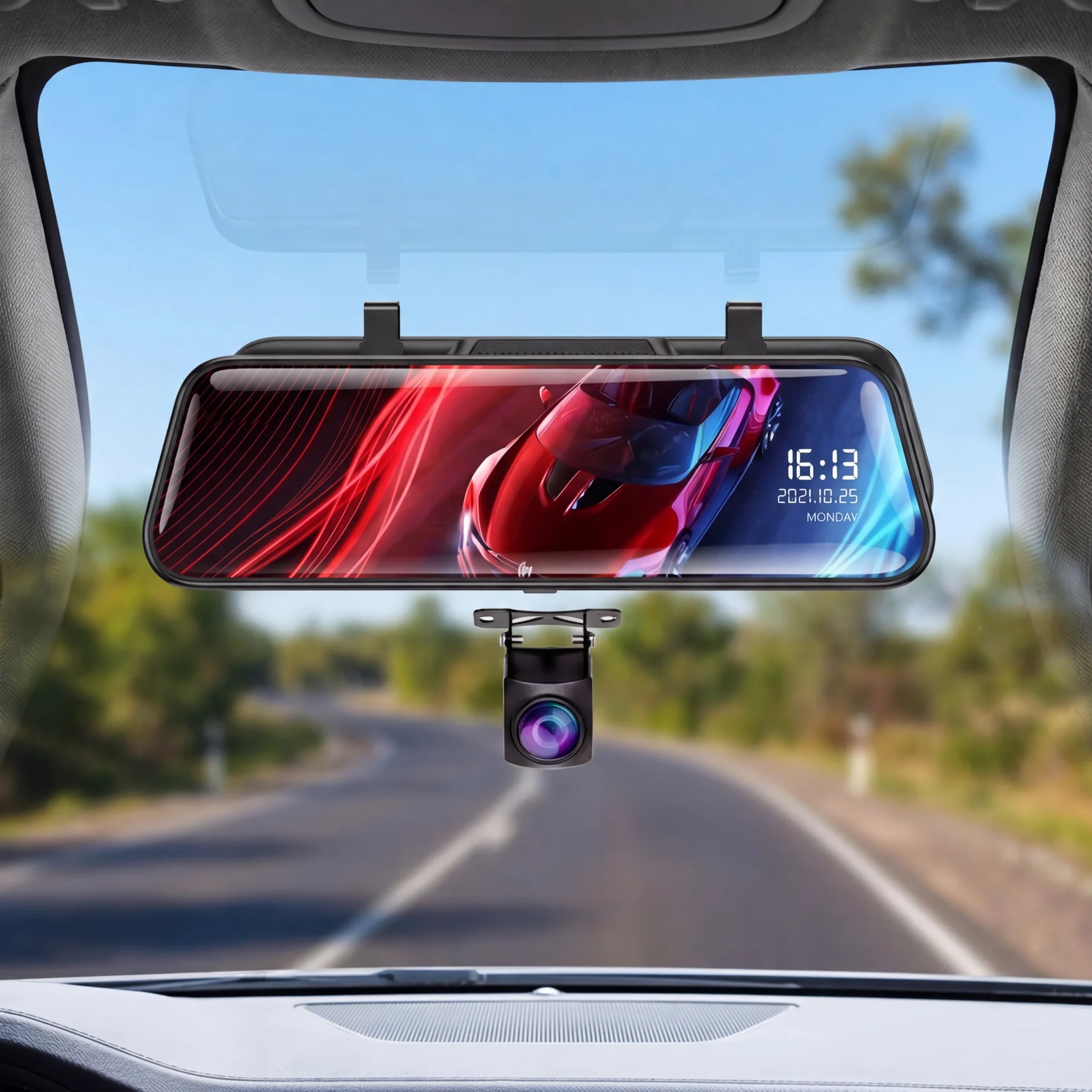 9.66 Inch HD Dual Lens Car Rearview Mirror Dash Camera Touch Screen Video Recorder Loop Recording 1 Year Warranty Black Box
