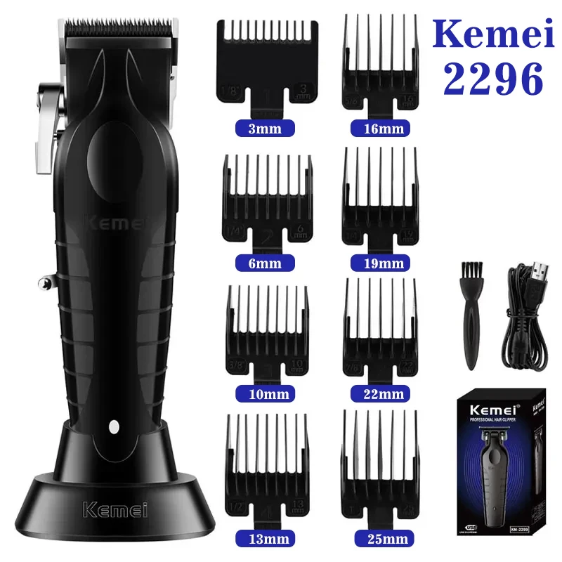 KEMEI-cortadora de pelo negra para hombre, cuchilla ajustable, inalámbrica, profesional, km-2296 de corte de pelo