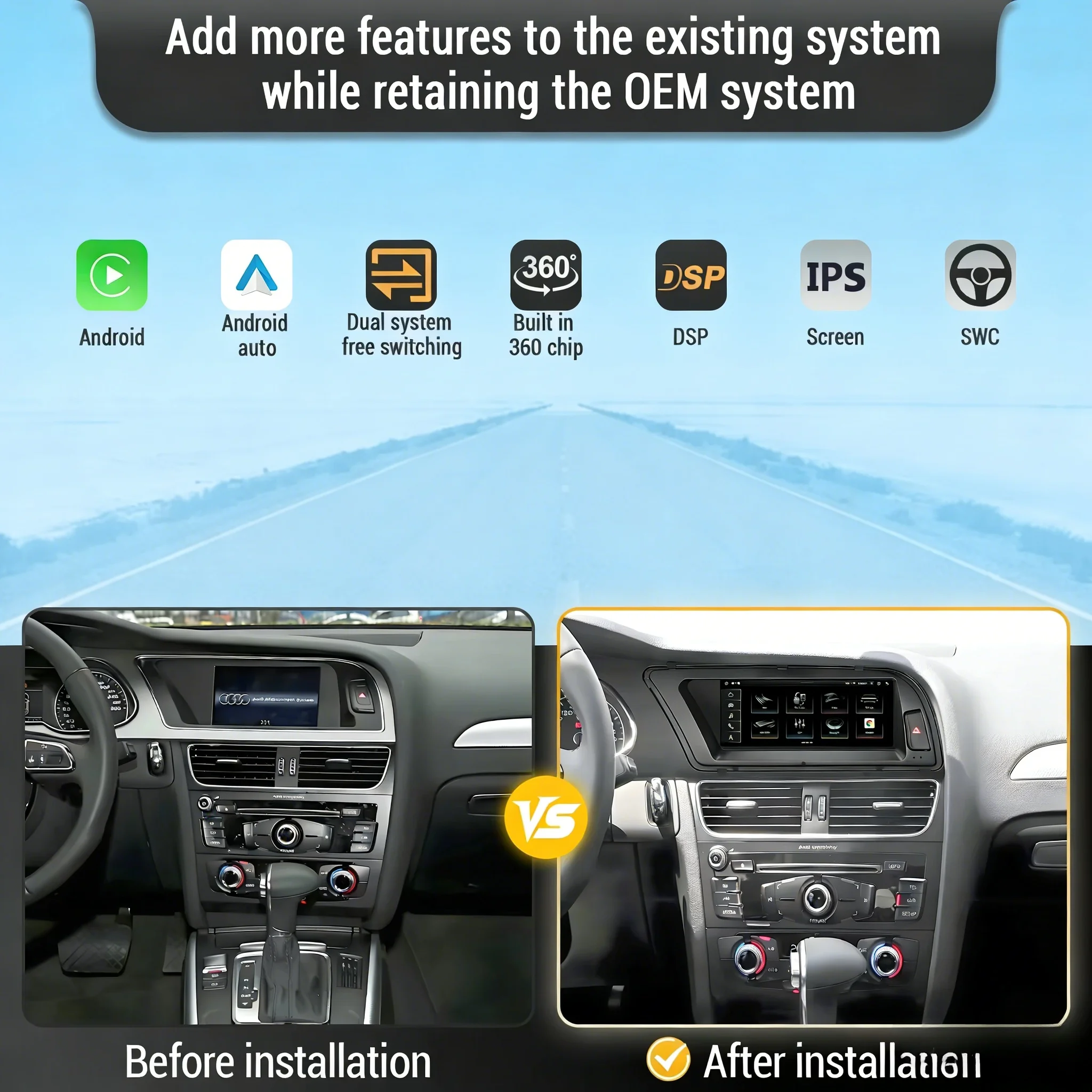 8.8 inch Left Hand Drive Android 13 Qualcomm Snapdragon 685 For Audi A4 B8 A5 2013-2016 Car Radio Wireless Carplay Touch Screen
