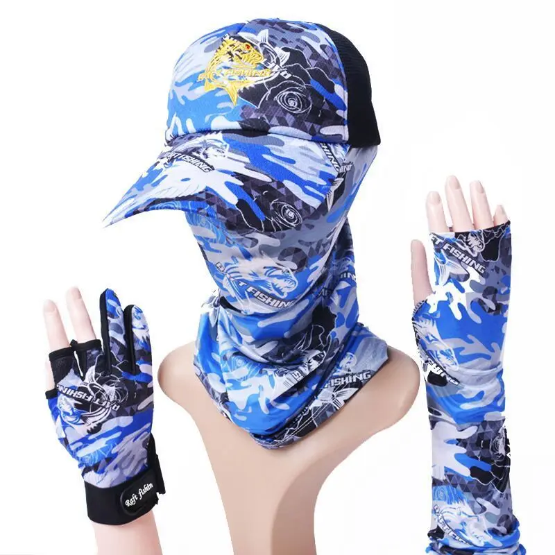 Special Sunscreen Fishing Equipment for Men, Gloves, Hat, Scarf, Arm Sleeve, Summer Outdoor Supplies, 4Pcs Set