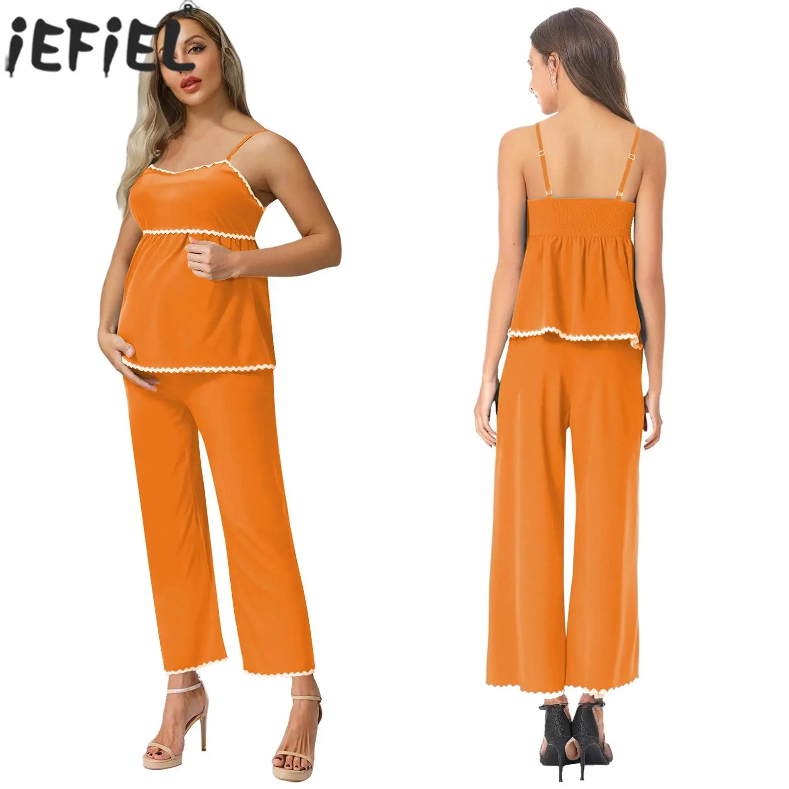 

Maternity Bohemian Style Costume Set Adjustable Strap Smocking Tops with Wide Leg Pants Summer Daily Party Work Holiday Outfit