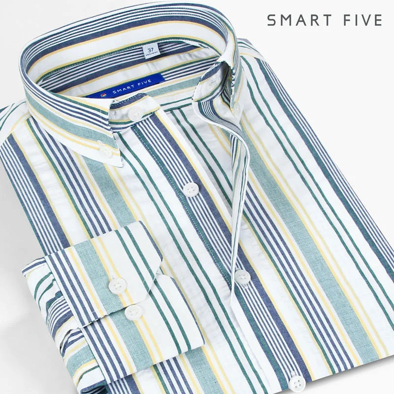 

Smart Five Men Shirt Patterns Striped Shirts Long Sleeve Cotton New Style Summer Camisa Masculina Brand Clothing