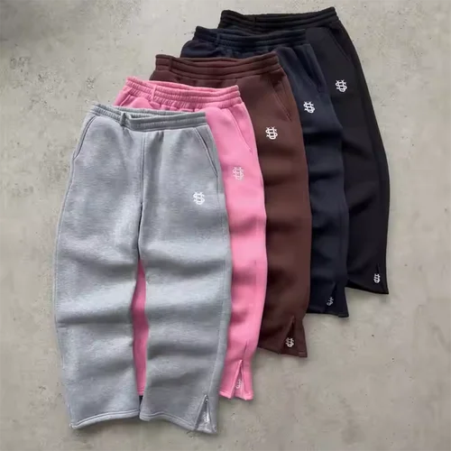 Imagen 2 del producto Conjuntos de sudadera con capucha para hombre, pantalones de chándal rectos Y2K, trajes con logotipo bordado a la moda, traje de entrenamiento informal para parejas de calle alta