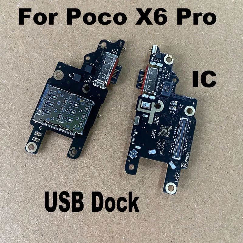 For Xiaomi Poco X6 PRO 5G Mian Mother Motherboa + USB Charging Dock Port Mic Microphone Connector Board Flex Cable Replacement