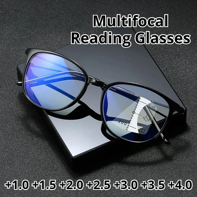 

New Progressive Multifocal Anti-blue Light Presbyopia Glasses for Men and Women High-definition Reading Presbyopia Glasses +4.0
