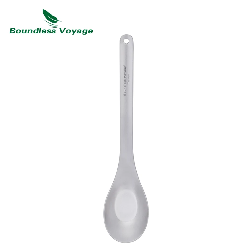 Cuchara de titanio Boundless Voyage con mango largo, cubiertos para acampar al aire libre, cuchara de sopa reutilizable, utensilio ultraligero Ti1029T