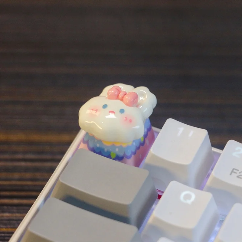 White Rabbit Keycap Cross Axis Mechanical Keyboard Universal Keycap Accessories Cartoon Animal Handmade Customized Keycap Gift