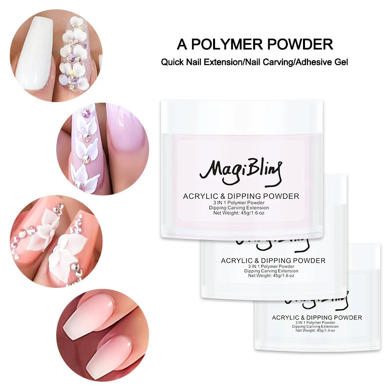 Polvo acrílico para extensión de uñas, suministros profesionales, decoración de manicura, 45g