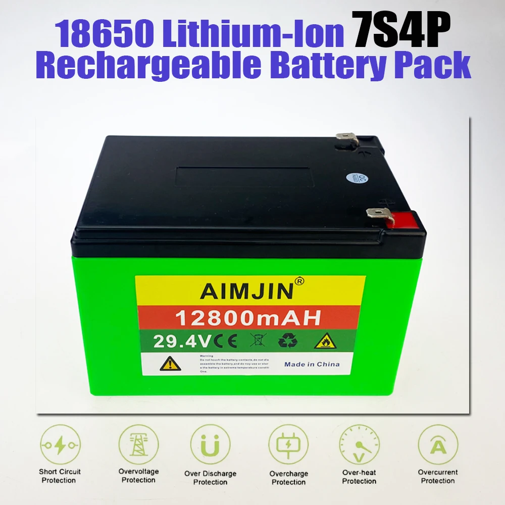 

29.4V 12800mAh HiHgh Power 18650 Lithium ion Battery 24V 7S4P Battery Pack 12.8A with BMS for Various Tools+Charger