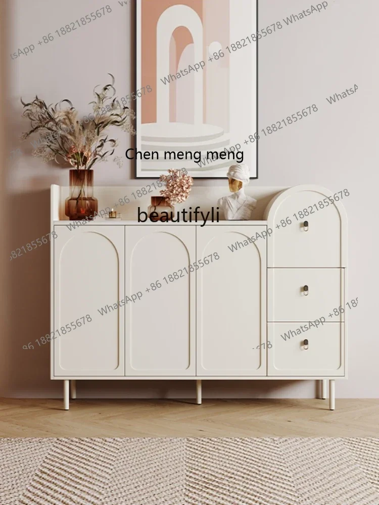 

zq Locker Living Room Wall Small Apartment Stone Plate Tea Cabinet French Cream Style Sideboard Cabinet