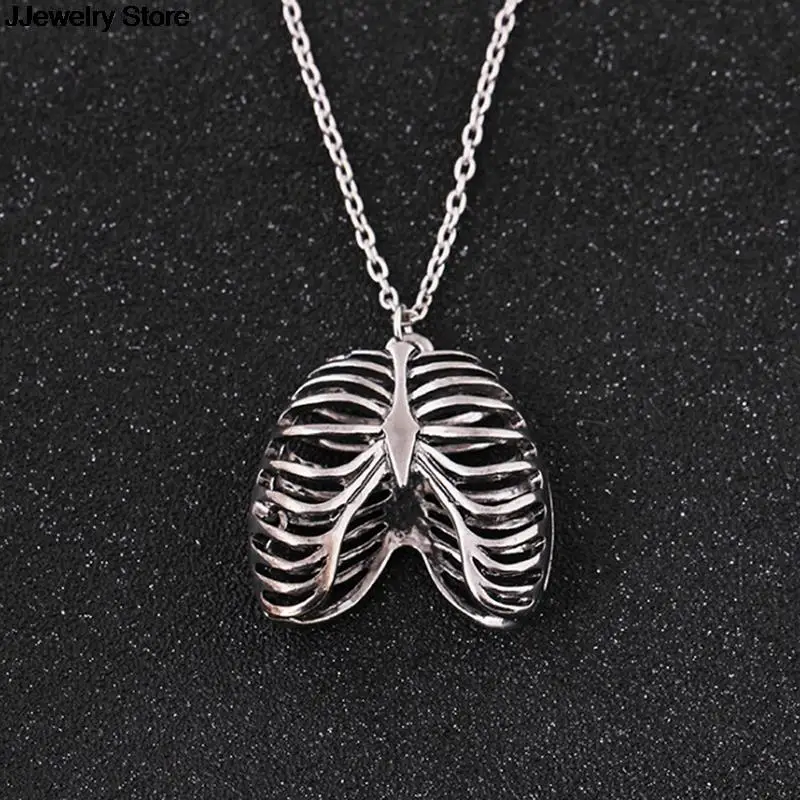 1pc Skeleton Pendant Necklace Anatomy Anatomical Human Rib Cage Body Chest Necklace Fashion Vintage Biology Jewelry Men