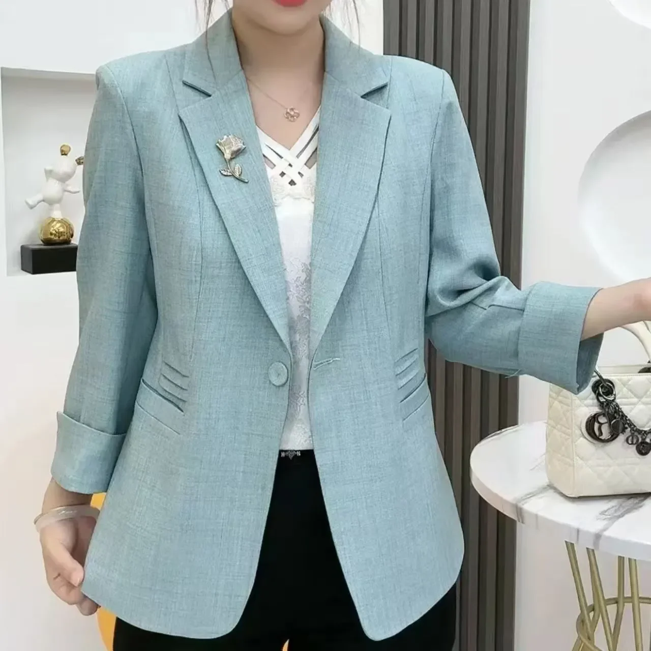 

Fashion Slim Casual Thin Suit Coat Women's Outwear 2025 Spring Summer New Korean Short Professional Blazer Jacket Tops