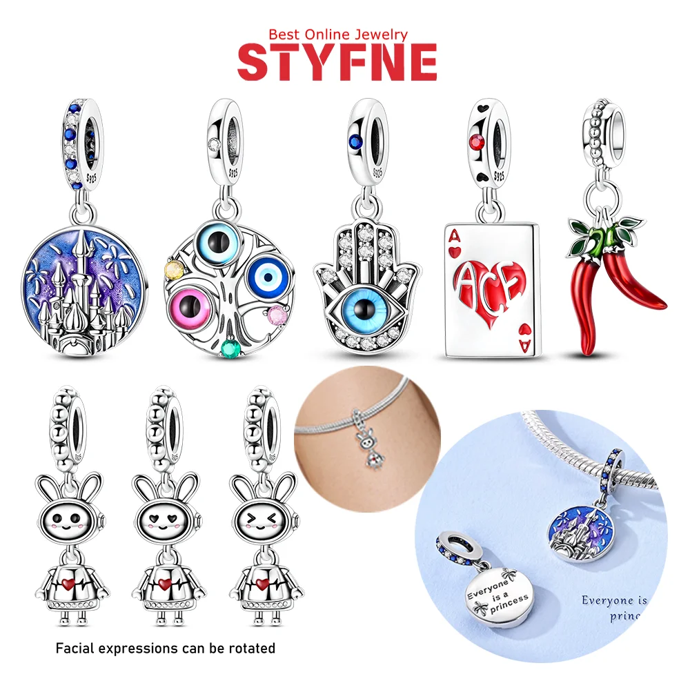 

925 Silver Charms Red Star Poker Dream Castle Pepper Rabbit Robot Beads Pendant Fit Diy Bracelet Jewelry Women Birthday Gift