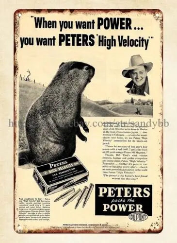 1955 Remington PETERS High Velocity firearm Ammo GROUNDHOG metal tin sign