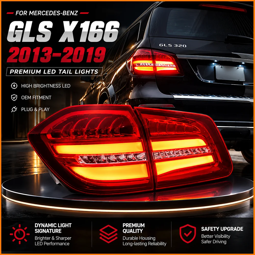 For Mercedes Benz GL GLS Class X166 W166 2013-2019 Facelift Upgrade To Newest Style LED Bar Rear LED Tail Light Assembly