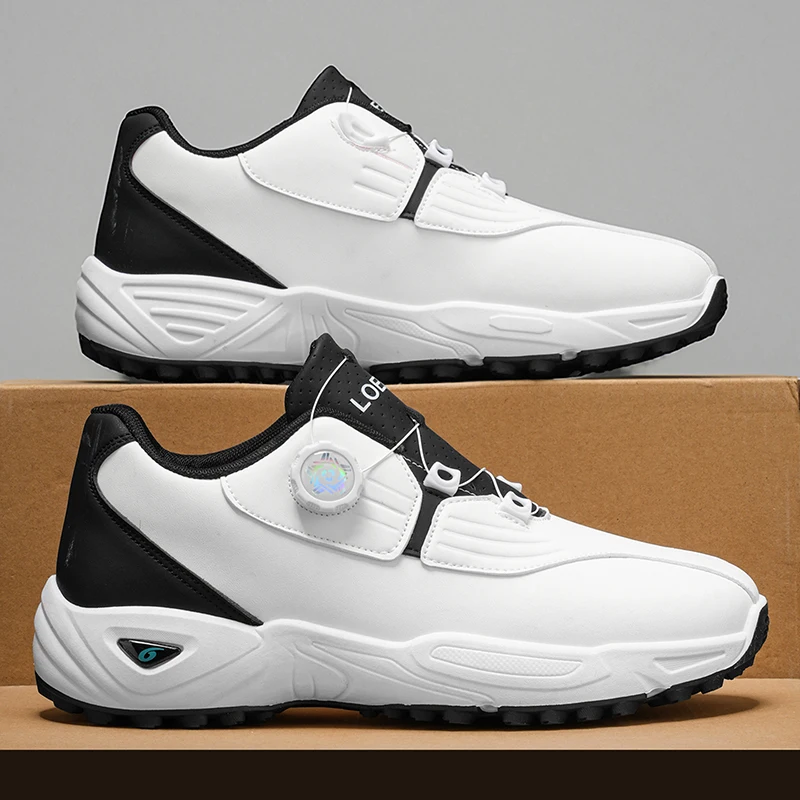 Men Rotary Buckle Golf Shoes Waterproof Leather Air Cushion Non Slip Breathable Training Sneakers 2 Colors - view 4