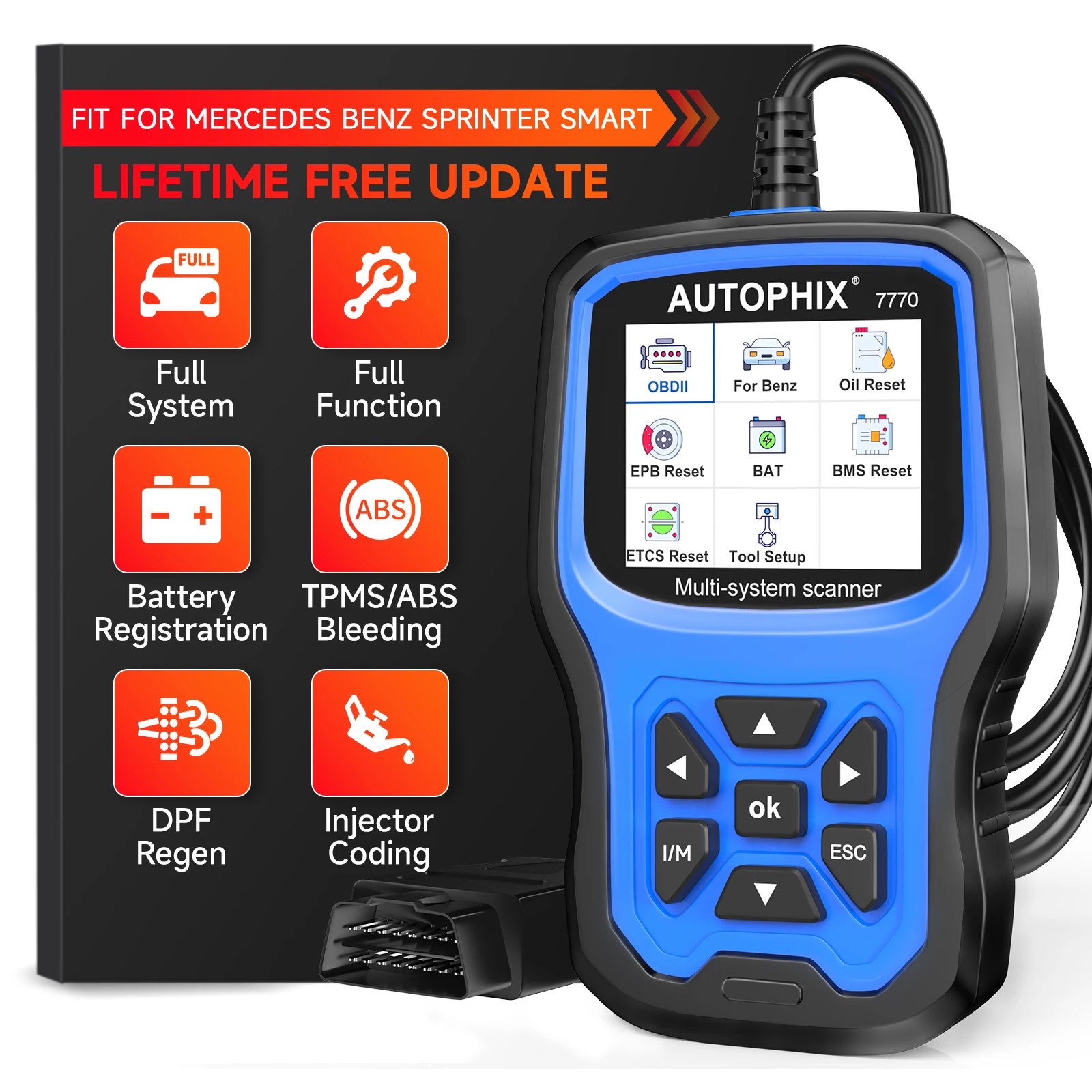 

AUTOPHIX 7770 for Mercedes Benz 16 Pin All System Car OBD2 Scanner TPMS ABS SRS EPB Transmission Engine Car Diagnostic Tool
