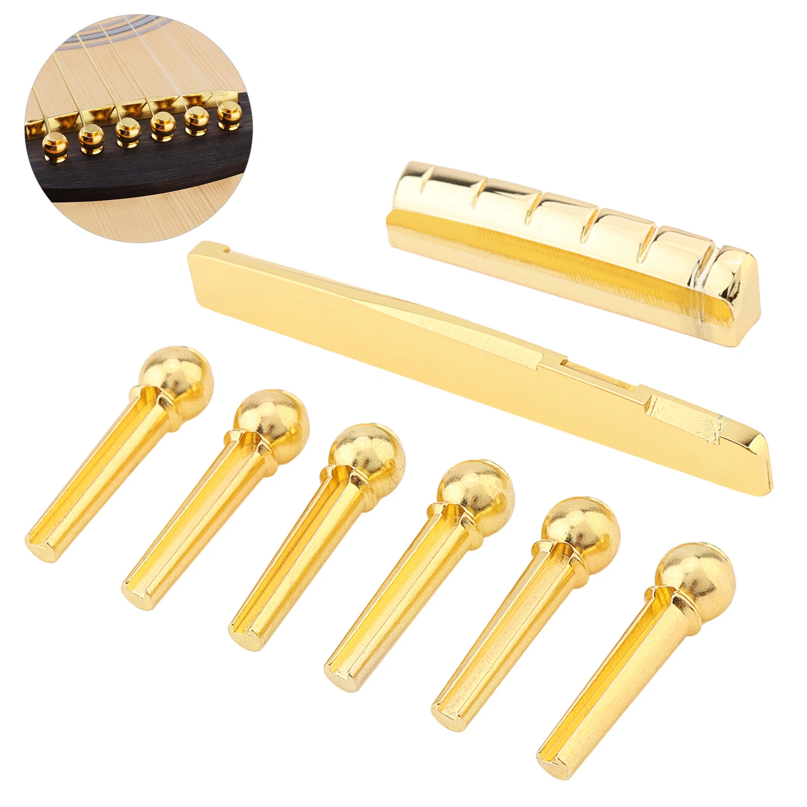

8 шт., латунные гитарные седловидные гайки, набор штифтов для 6-струнной акустической фолк-гитары, 72 мм, сменный комплект седла, обновленный комплект