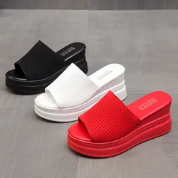 Slippers Women Summer Slides Platform High-Heeled Shoes Lady Pantofle On A Wedge Fashion Soft 2022 Luxury PU Rubber House Slippe