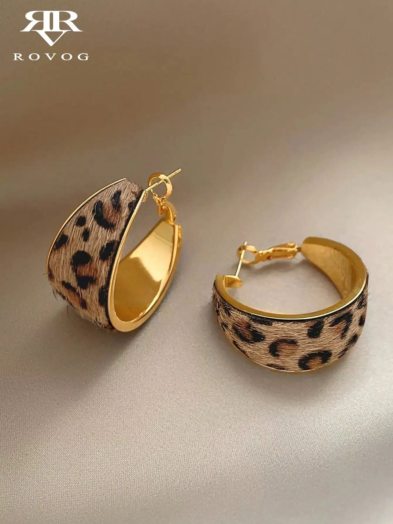 

Leopard Print Flocked Hoop Earrings for Women, Gold Tone, Party & Casual Wear