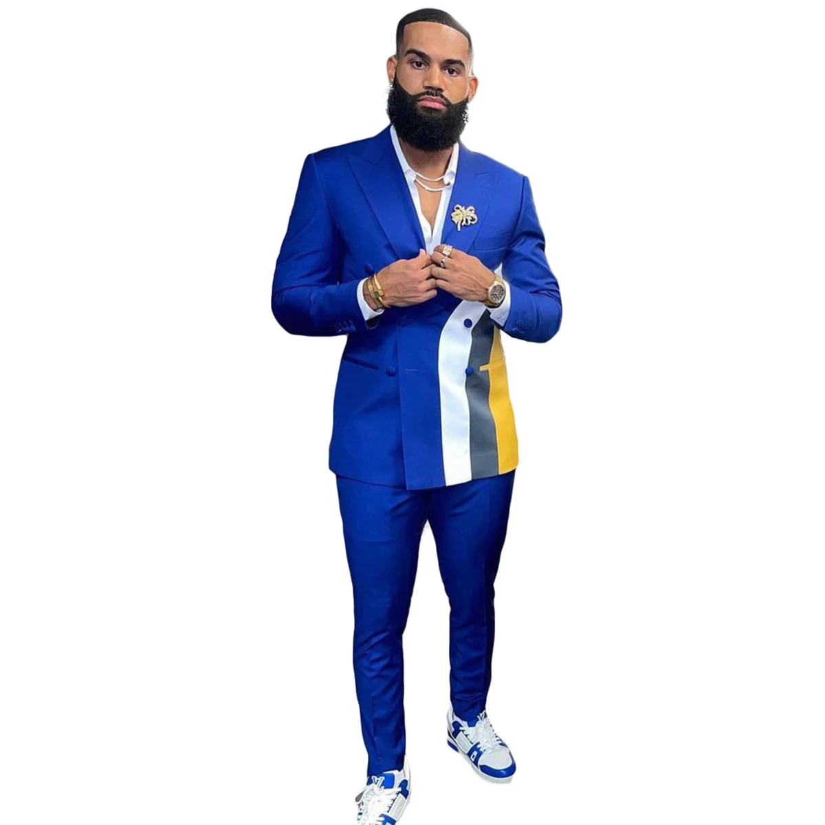 Men Wedding Trouser Sets Royal Blue Double Breasted Tuxedos Outfits Business Formal Wear Jacket Matching Sets 2 Pieces