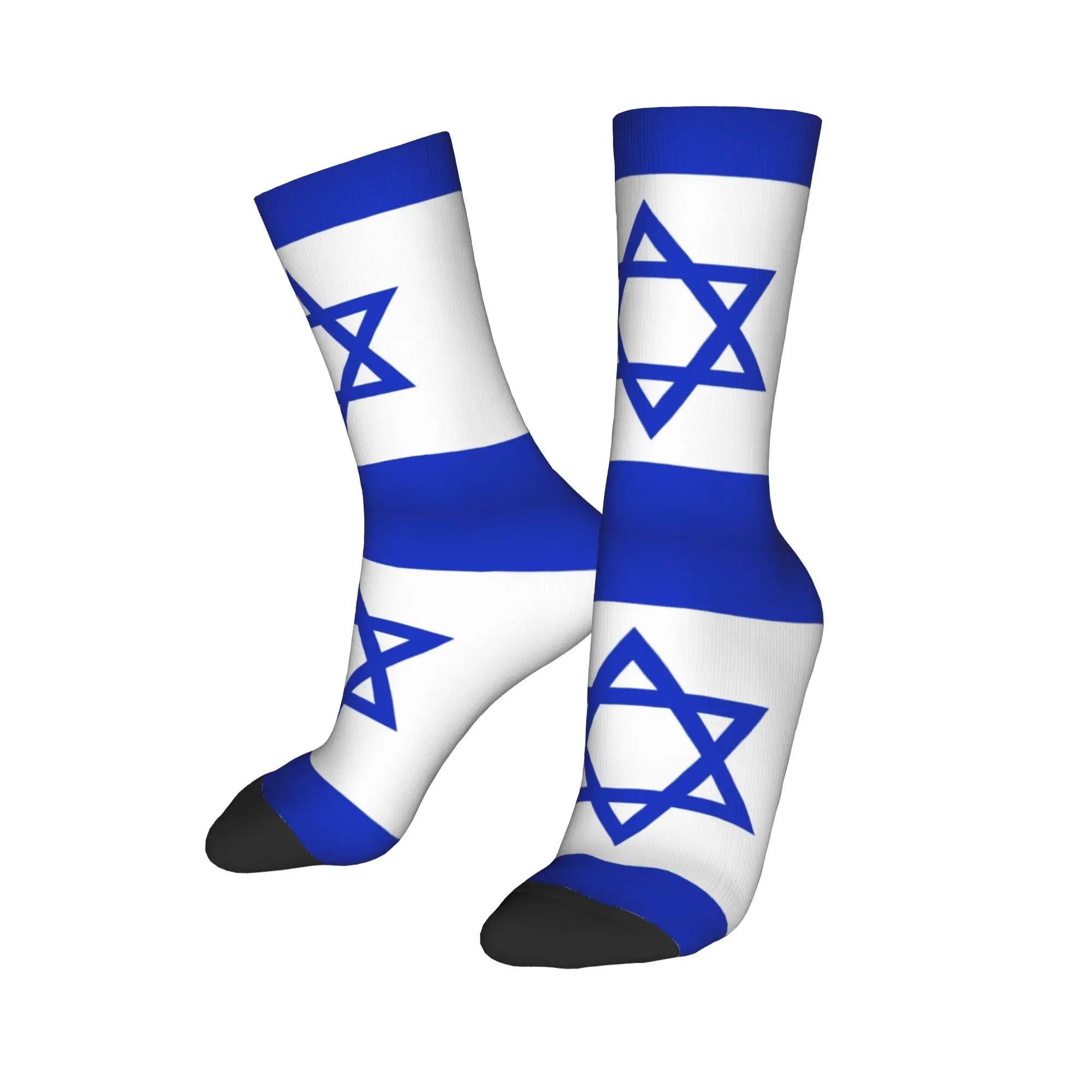 Custom Fun Printed Israel Patriotic Socks for Women Men Stretch Summer Autumn Winter Israeli Pride Emblem Stars Crew Socks