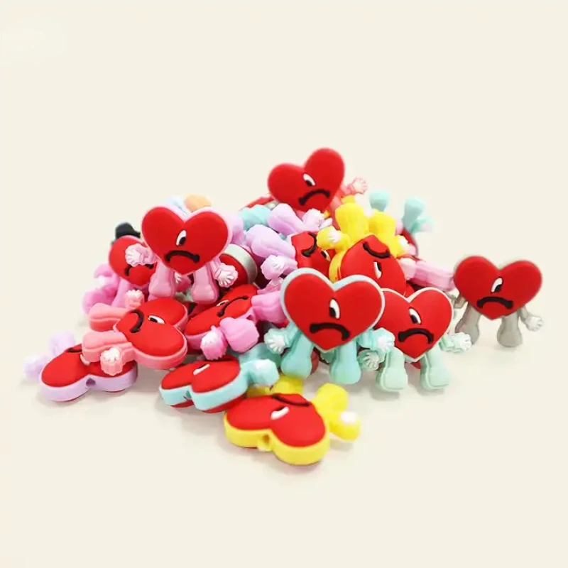 10pcs New Silicone Focal Beads Love Bad Bunny Baby Teether Food Grade Teething Chew Toys DIY Pacifier Chain Jewelry Accessories