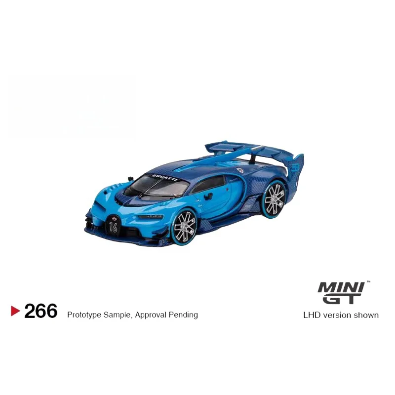 MINI GT 1:64 Bugatti VGT Vision Gran Turismo modelo de coche azul, juguete para niño, exhibición de colección para adultos, regalo de cumpleaños de vacaciones para niños