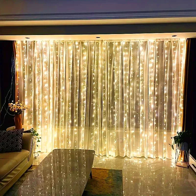 LED Curtain String Fairy Lights, Holiday Garland Lamp, Decoração de Natal, Festa de Ano Novo, Casamento, 8 Modos