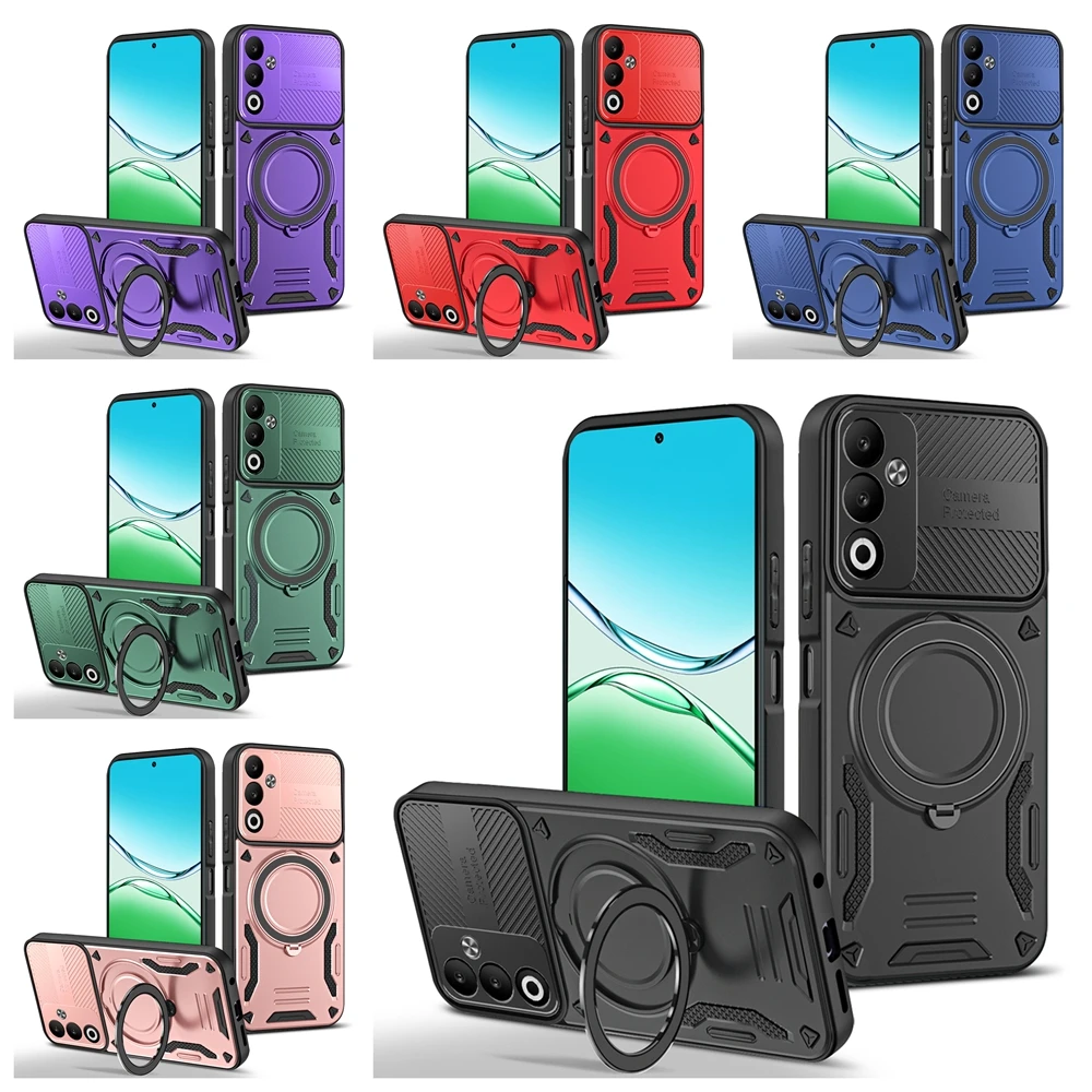 Armor Magnetic Phone Case For OPPO Reno 13 13F 14 14F A5 A5X Realme 15 14 Pro Plus C75 5G Ring Bracket Stand Holder Back Cover