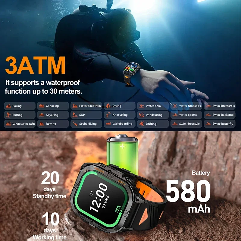2025 New 580MAH SmartWatch Men 6 Star GPS Positioning Altimeter Barometer Compass 2.13-inch 3ATM Waterproof 100+Sport SmartWatch