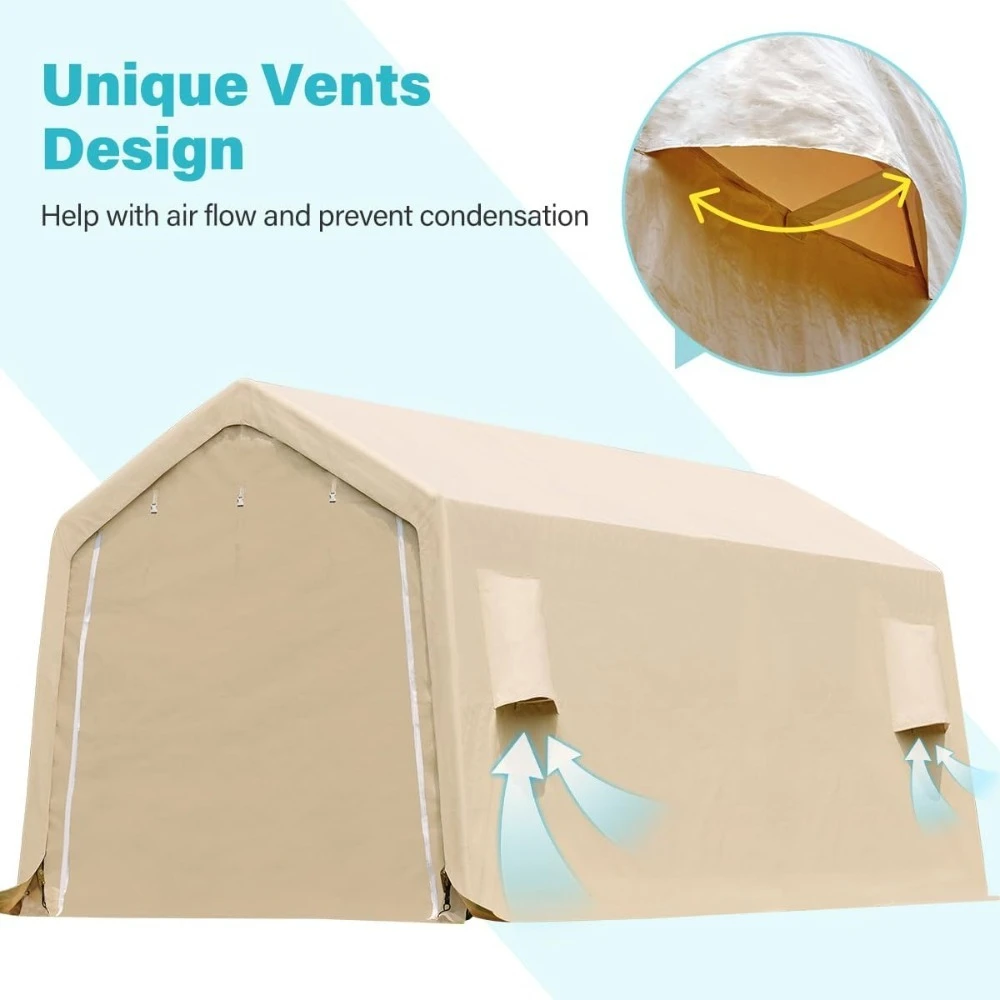 

Heavy Duty Carport 10X20 ft Outdoor Patio Portable Canopy Storage Shelter Shed with 2 Rolled up Zipper Doors & Vents for Snowmo