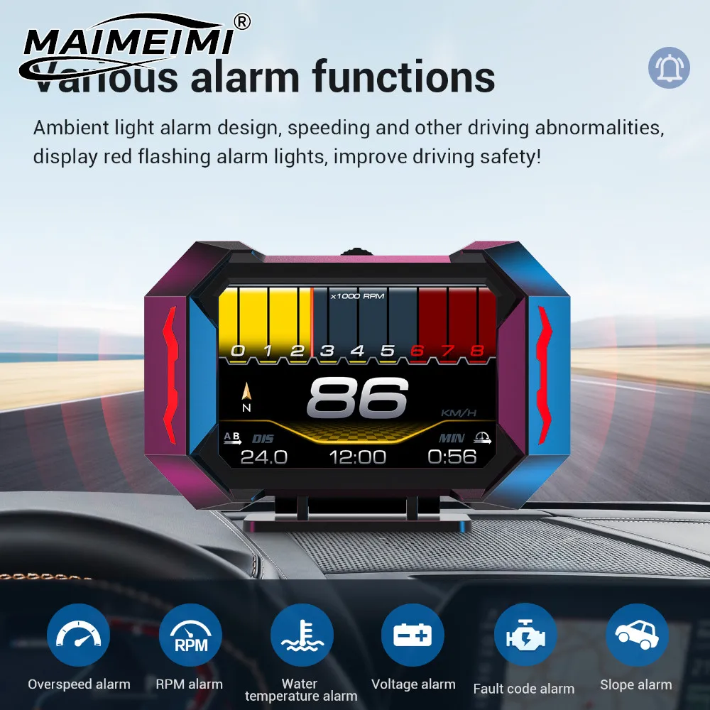 

P25 Проекционный дисплей OBD + GPS HUD Измеритель наклона Автомобильный цифровой спидометр Тахометр Температура воды Расход топлива Несколько сигнализаций