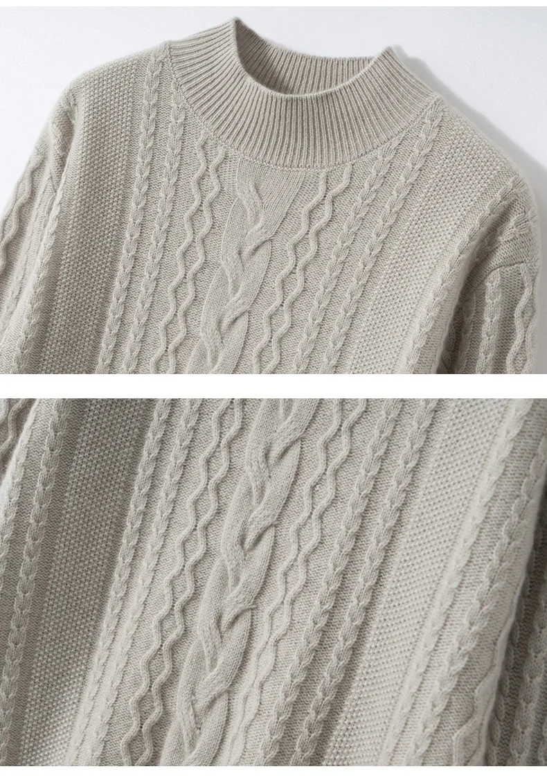 

MEETCC Women 100% Cashmere Pullover Autumn Winter Mock Neck Cable Knitted Sweater Soft Warm Long Sleeve Tops Versatile Clothing