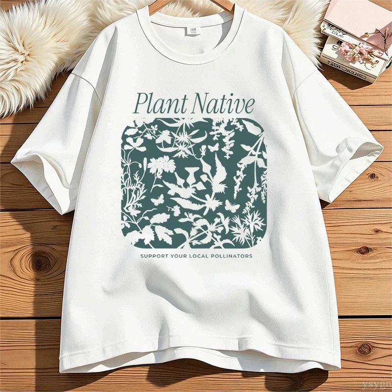 Native Plant T-Shirt Graphic Women T Shirts Short Sleeve Streetwear Round Neck Printed T-shirt Unisex Casual Streetwear Tops