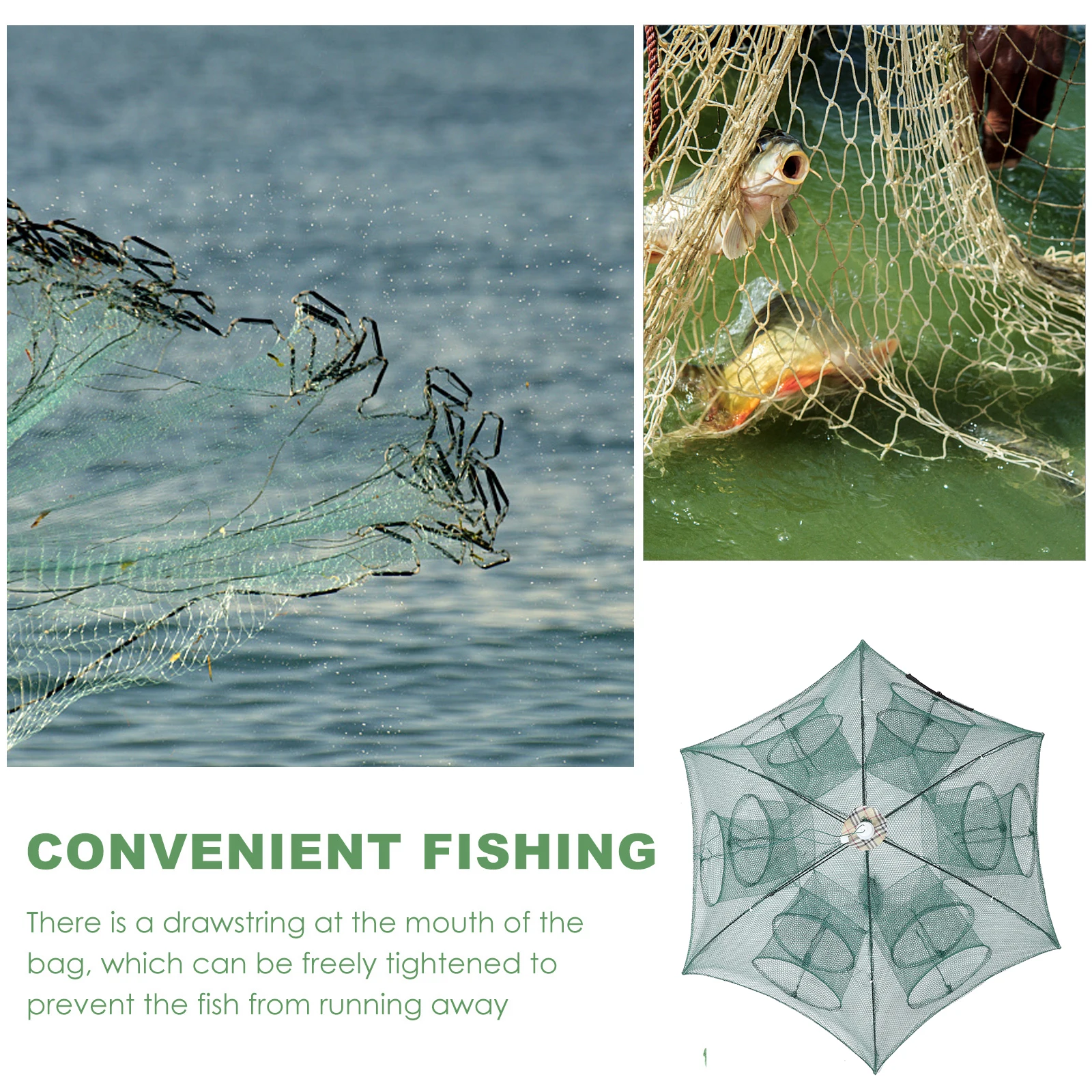 

Foldable Crab Net Trap Fishing Net Umbrella Style Twelve Entrance Shrimp Lobster Crawfish Minnow Durable Steel Wire Support